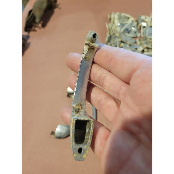 Vintage 40s Door Handles & Hinges, Silver Colored, Mid Century Modern Salvage - Picture 3 of 6